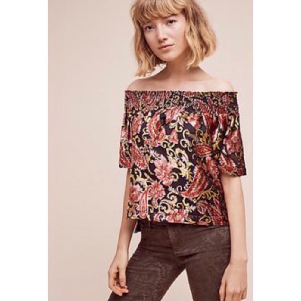 Anthro Seen Worn Kept Velvet Off Shoulder Top